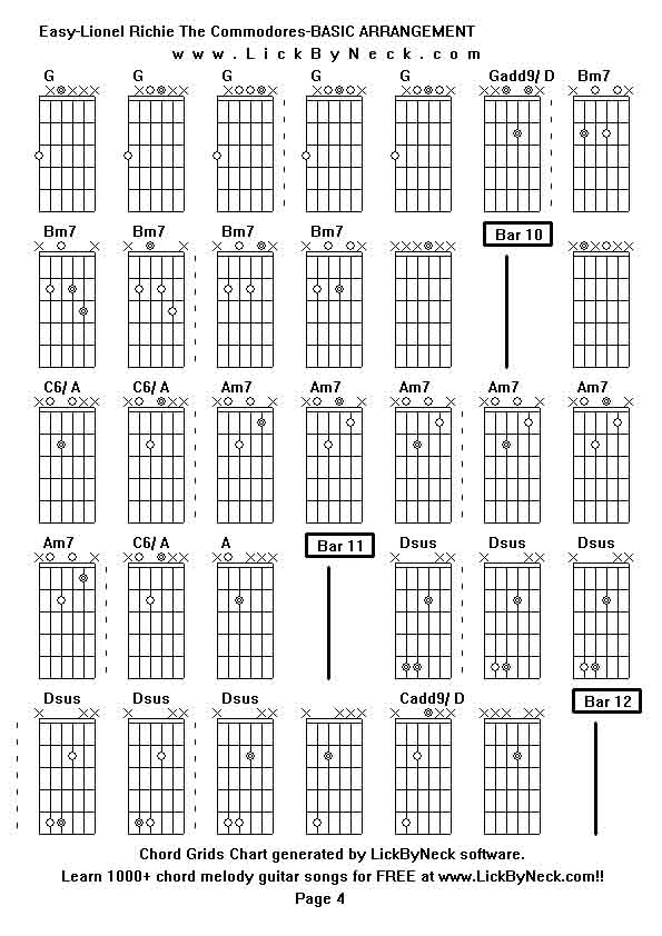 Chord Grids Chart of chord melody fingerstyle guitar song-Easy-Lionel Richie The Commodores-BASIC ARRANGEMENT,generated by LickByNeck software.